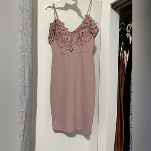 Small Midi Light Pink Partial Off The Shoulder Dress